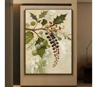 LCDIUDIU Peinture À L'Huile Texturée Peinte La Main, Sans Cadre, Représentant une Branche de Fleurs Et de Baies de Style Vintage. Décoration Murale Sur Toile, Œuvre D'Art Florale Antique, pour