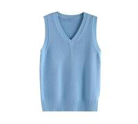 LCDIUDIU Pull Femme sans Manche,Gilet Tricoté sans Manches pour Femme, Pull en Tricot Côtelé Uni À Col en V Camel, Gilets Décontractés, Débardeur Classique Jk, Preppy, Streetwear, Bleu M