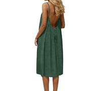 LCDIUDIU Robe Débardeur Dos Nu pour Femme, Robe Décontractée, Robe en Mousseline À Bretelles Fines Et Noué dans Le Dos, Coupe Ample, Longueur Genou, Robe De Plage Sexy, Vert Foncé, Taille L