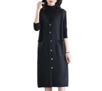 LCDIUDIU Robe Gilet en Maille pour Femme, Marron, Col V, Faux Boutons, Pull sans Manches, Longueur Genou, Élégante, Robe Salopette, Vêtement d'hiver Décontracté en Maille, Salopette avec Poches