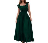 LCDIUDIU Robe Longue À Volants Épaules Dénudées, sans Manches, Taille Smockée, Coupe Empire, Style Patineuse, Plissée, Fluide, Bohème, Élégante, Idéale Un Cocktail Ou des Vacances À La Pl