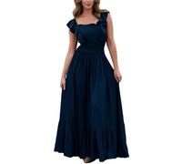 LCDIUDIU Robe Longue À Volants Épaules Dénudées, sans Manches, Taille Smockée, Coupe Empire, Style Patineuse, Plissée, Évasée, Fluide, Bohème, Élégante, Idéale Un Cocktail Ou des Vacance