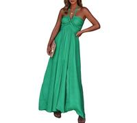 LCDIUDIU Robe Longue Dos Nu sans Manches À Col V Profond Froncé Et Taille Empire Smockée, Idéale pour L'Été. Robe Longue Fluide Et Sexy, Coupe Trapèze, Parfaite Un Cocktail Ou des Vacances À