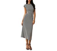 LCDIUDIU Robe Longue Rayée en Maille pour Femme, Col Rond, Manches Courtes, Moulante, Style Pull, Élégante Et Décontractée, Idéale pour L'Été, Le Bureau, La Plage Ou Les Vacances, Noire, Tai