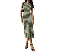 LCDIUDIU Robe Longue Rayée en Maille pour Femme, Col Rond, Manches Courtes, Moulante, Style Pull, Idéale pour L'Été, Décontractée Et Élégante, Parfaite pour Le Quotidien, Le Bureau Ou Les Va