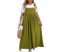 LCDIUDIU Robe Salopette Maxi Grande Taille pour Femme, sans Manches, Longue, À Bretelles Réglables, Coupe Ample Et Fluide, Plissée, avec Poches, Idéale pour Les Vacances D'Été À La Plage, Ver