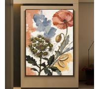 LCDIUDIU Tableau À L'Huile Texturé Moderne, Peint À La Main, Représentant Des Coquelicots, Art Floral Abstrait Et Sauvage Sur Toile, Sans Cadre, Décoration Murale Vintage Milieu Du Siècle pour