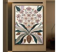 LCDIUDIU Tableau À L'Huile Texturé Moderne, Peint À La Main, Représentant Des Pommes De Pin Et Des Fleurs Sauvages Violettes. Toile Sans Cadre, Style Bohème, pour Salon, Chambre Ou Salle Manger