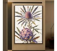 LCDIUDIU Tableau À L'Huile Texturé Peint À La Main Représentant Des Artichauts Et Des Chardons, Sans Cadre, Style Botanique Vintage Violet, Décoration Murale pour Salon, Entrée, Salle De Thé,