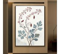 LCDIUDIU Tableau À L'Huile Texturé Vintage Peint À La Main, Représentant Des Brindilles D'Herbes Aromatiques, Sur Fond Blanc, Sans Cadre, Avec Des Fleurs Roses Et Violettes, Décor Floral Botani