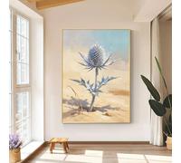 LCDIUDIU Tableau Botanique À L'Huile de Chardon Bleu Et de Panicaut Peint À La Main, Sans Cadre, Sur Toile, Décoration Murale Végétale pour Salon, Chambre, Entrée, Intérieur de Maison, 50 X 7