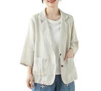 LCDIUDIU Tailleurs Femme,Blazer À Manches 3/4 pour Femme, Veste De Costume Légère À Double Boutonnage À Revers Crantés avec Poche, Style Décontracté Et Élégant pour L'Été, Le Travail, Le