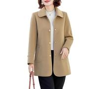 LCDIUDIU Trench Coat Mi Long En Laine Kaki pour Femme, Manches Longues, Revers À Boutons Pression, Cardigan, Veste Automne Hiver, Décontracté, Ample, Vêtements D'Extérieur, Avec Poche, Kaki, Ta