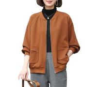 LCDIUDIU Veste Bomber Courte De Transition pour Femme, Surdimensionnée, Beige, Manches Longues, Fermeture Éclair, Poches Carrées, Cardigan, Manteau D'Automne Décontracté, Ample, Pilote, Vêteme