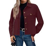 LCDIUDIU Veste Courte En Velours Côtelé pour Femme, Blanche, Revers Boutonné, Poches À Rabat, Style Rétro, Décontractée, Ample, Manches Longues, Vêtements D'Extérieur, Automne Hiver, Sortie