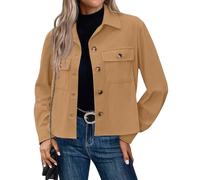 LCDIUDIU Veste Courte En Velours Côtelé pour Femme, Blanche, Revers Boutonné, Poches À Rabat, Style Rétro, Décontractée, Ample, Manches Longues, Vêtements D'Extérieur, Automne Hiver, Sortie