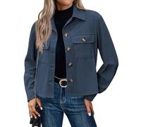 LCDIUDIU Veste Courte En Velours Côtelé pour Femme, Blanche, Revers Boutonné, Poches À Rabat, Style Rétro, Décontractée, Ample, Manches Longues, Vêtements D'Extérieur, Automne Hiver, Sortie