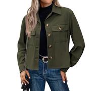 LCDIUDIU Veste Courte En Velours Côtelé pour Femme, Blanche, Revers Boutonné, Poches À Rabat, Style Rétro, Décontractée, Ample, Manches Longues, Vêtements D'Extérieur, Automne Hiver, Sortie