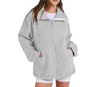 LCDIUDIU Veste Polaire Oversize En Peluche Marron pour Femme, Fermeture Éclair Intégrale, Veste D'Hiver À Double Sens Avec Poches, Manches Longues, Col Montant À Revers, Cardigan En Peluche Douc