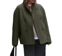 LCDIUDIU Women'S Double Breasted Stand Collar Woolen Coats, Khaki Long Sleeves Collarless Suit Jacket Fall Winter Casual Loose Warm Wool Blend Transition Overcoat Army Green S