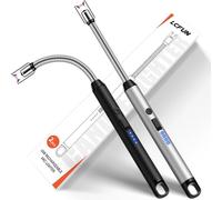 LcFun Briquet à Arc électrique Rechargeable par USB avec col Plus Long, Serrure de sécurité, Type C, Rechargeable par Plasma, pour Cuisine, cheminée, Feux d'artifice (Noir + Argent)
