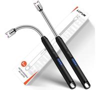 LcFun Briquet à Arc électrique Rechargeable par USB avec col Plus Long, Serrure de sécurité, Type C, Rechargeable par Plasma, pour Cuisine, cheminée, Feux d'artifice (2 Noirs)