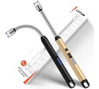 LcFun Briquet à Arc électrique Rechargeable par USB avec col Plus Long, Serrure de sécurité, Type C, Rechargeable par Plasma, pour Cuisine, cheminée, Feux d'artifice (Noir + doré)