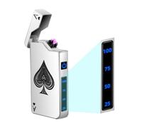 LcFun Briquet à Arc électrique Rechargeable par USB - avec indicateur de Batterie - Coupe-Vent - pour Homme - Ace argentée