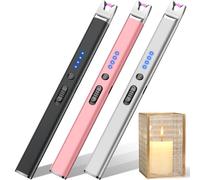 LcFun Briquet électrique à arc électrique, rechargeable par USB, avec serrure de sécurité, allume-bougie plasma, pour bougie, camping, feux d'artifice, cheminée (noir + argent + rose)
