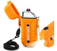 LcFun Briquet Électrique - Briquet Électronique Étanche - Briquet à Arc Électrique USB Rechargeable, Briquets de Plein Air avec Lampe de Poche pour Camping, Randonnée, Cadeaux de la Fête des Pères