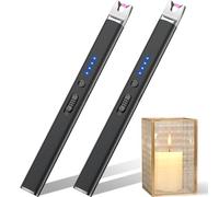 LcFun Lot de 2 briquets à arc électrique - Rechargeable par USB - Coupe-vent - Briquet plasma pour bougies, cuisinière à gaz - Noir
