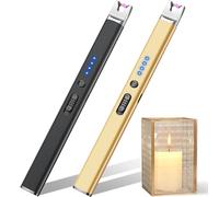 LcFun Lot de 2 Briquets Long à Arc électrique - Allume Feu Electrique - sans Flamme - Briquet Electrique - pour Bougies, Cuisinière à Gaz, Barbecue, Cheminée (Noir et doré)
