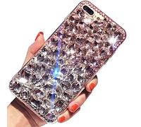 LCHDA Coque Diamant pour iPhone 11 6.1", Coque pour iPhone 11 Strass Diamant Rose Blanche 3D Bling Bling Brillant Paillette Transparente Silicone Antichoc Étui Housse Couverture pour Femme Fille Ado
