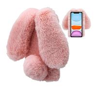 LCHDA Coque Lapin pour Samsung Galaxy A41, Mignon Peluche Faux Fourrure Oreille Souple Poilu Doux Silicone TPU Bumper Anti-Choc Anti Poussiere Incassable Housse Étui de Protection - Rose