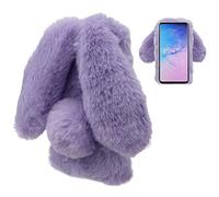 LCHDA Coque Lapin pour Samsung Galaxy S21 FE 5G, Mignon Peluche Faux Fourrure Oreille Souple Poilu Doux Silicone TPU Pare-Chocs Anti-Choc Incassable Housse Étui de Protection - Violet