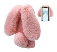 LCHDA Coque pour iPhone X XS Lapin Peluche Fourrure Rose Mignon Kawaii 3D Lapin Oreille Hiver Chaud Souple Poilu Motif Doux Silicone TPU Gel Bumper Anti-Choc Incassable Housse De Protection