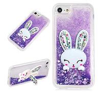LCHDA Coque pour Samsung Galaxy S8 Plus Oreille Lapin avec Liquide Paillette Violet Brillant Flottant Sable Mouvant Bling Mignon 3D Rabbit Bunny Support Stand Crystal Silicone Housse Etui Case Fille