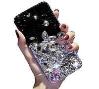 LCHDA Diamant Coque pour Samsung Galaxy S24 Plus 5G, Brillant Mode Cristal Clair Strass Pleins Bling Gemme Transparente Silicone TPU Antichoc Dure PC Housse Étui de Protection - Blanc & Noir