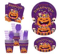 LCHENJIDG 160 PCS Halloween Purple Pumpkin jetable papier plateau serviette papier Cup decor pour 20 personnes pour Party Ghost Festival decor