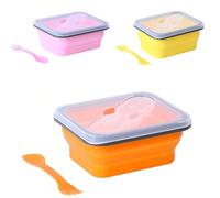 LCHENJIDG 3 cajas frescas de silicona de 20 onzas con cuchara, caja de almuerzo plegable para microondas, frutas y verduras, ensaladas
