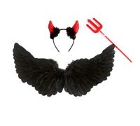 LCHENJIDG Ensemble de 6 pièces Ailes de Plume d'ange Halo Canne tête Cerceau Noir démon et Ange Blanc pour fête de Vacances Dress up Set