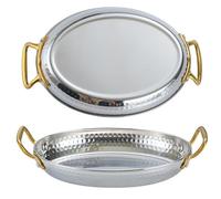 LCHJX 6 tailles - Poêle ovale en espagnol - Ustensiles de cuisine avec lampe marteau sans pied en marteau avec double poignée pour la maison ou les restaurants - Argenté/16 cm
