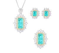 LCHJX 8 * 16 mm Paraiba Tourmaline Collier Pendoir Boucles d'oreilles Ensemble de bijoux de mariage pour femmes