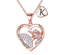 LCHJX Cadeaux à licornes pour les filles enfants, coeur Colliers de licorne pour filles Colliers initiaux bijoux de licorne pour enfants cadeaux filles