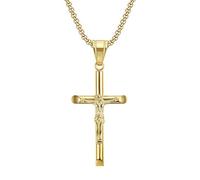 LCHJX Collier de pendentif crossant crucifix plaqué or avec chaîne, collier croix crucifix 18k pendentif croisé à or avec une chaîne de corde de 3 mm 23,62 "pour les femmes