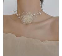 LCHJX Collier de tour de cou perlé romantique Été Chaîne de clavicule blanc noir avec fleur-blanc-