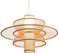 LCHJX Éclairage Suspendu de Lanterne Antique, Nouveau Lustre en Bambou de Style Chinois, Lampe à Cadre Suspendu tissé à la Main E27 plafonnier réglable de Style Japonais pour Salon de thé, Chambre à
