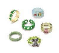LCHJX Ensemble d'anneau en diamant en acrylique en résine 6 pièces Creative Jelly Color Butterfly Rice Bead Index Ring