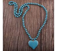 LCHJX Fashion Bohemian Jewelry Accessoire 8 mm Blue Stones noué avec des colliers de pendentif coeur de pierre pour le collier pour femmes