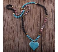 LCHJX Fashion Bohemian Jewelry Accessoire 8 mm Blue Stones noué avec des colliers de pendentif coeur de pierre pour le collier pour femmes